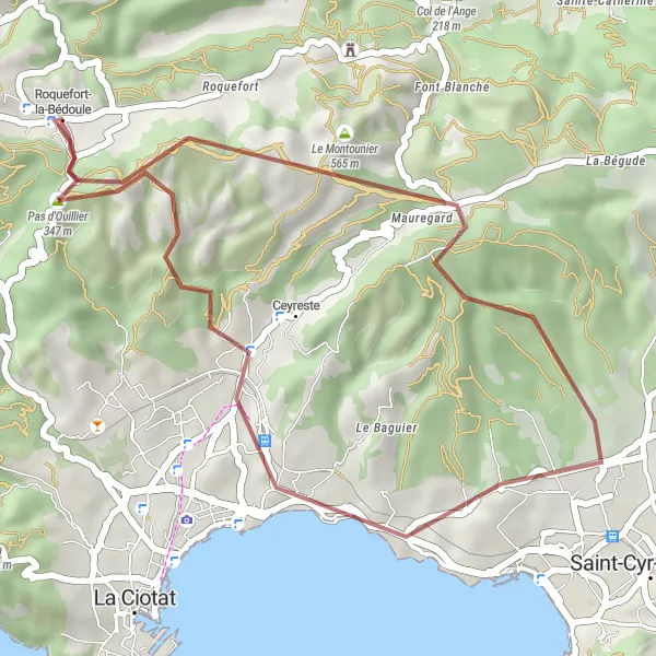 Miniatuurkaart van de fietsinspiratie "Ontdek de verborgen schatten van de Provence per gravelbike" in Provence-Alpes-Côte d’Azur, France. Gemaakt door de Tarmacs.app fietsrouteplanner