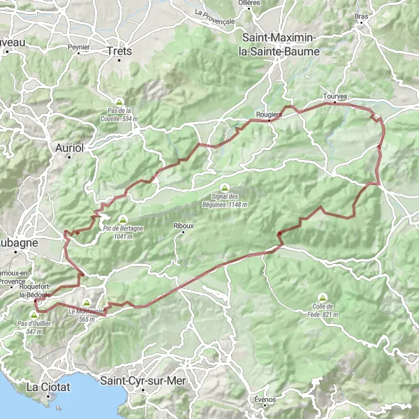 Miniatuurkaart van de fietsinspiratie "Gravel Avontuur rond Roquefort-la-Bédoule" in Provence-Alpes-Côte d’Azur, France. Gemaakt door de Tarmacs.app fietsrouteplanner