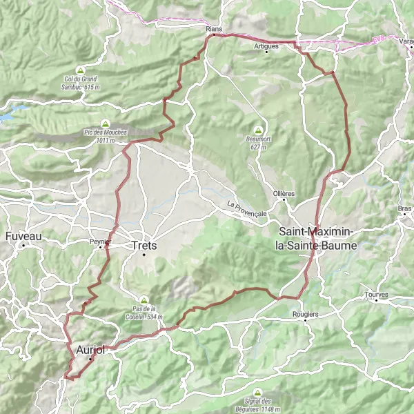 Miniatuurkaart van de fietsinspiratie "Ontdek de Verborgen Schatten van de Var" in Provence-Alpes-Côte d’Azur, France. Gemaakt door de Tarmacs.app fietsrouteplanner