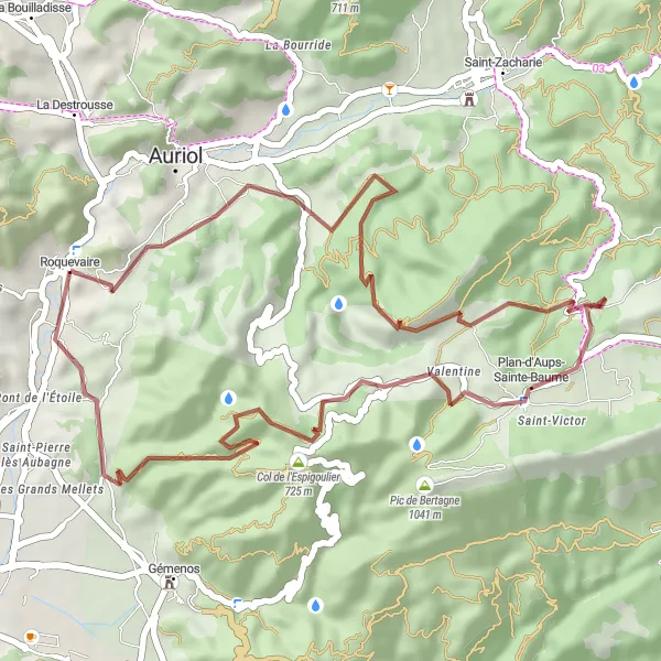 Miniatuurkaart van de fietsinspiratie "Gravel Avontuur rond Roquevaire" in Provence-Alpes-Côte d’Azur, France. Gemaakt door de Tarmacs.app fietsrouteplanner