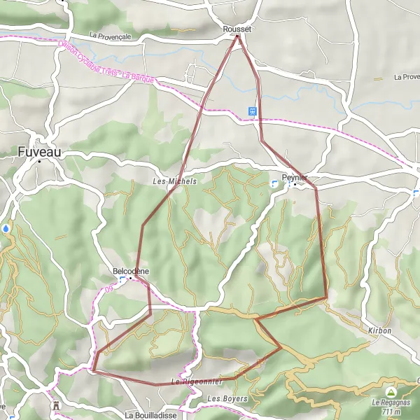 Kartminiatyr av "Grusväg mot Rousset" cykelinspiration i Provence-Alpes-Côte d’Azur, France. Genererad av Tarmacs.app cykelruttplanerare