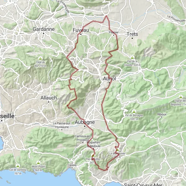 Miniatua del mapa de inspiración ciclista "Desafío Montañas y Aventura en Grava" en Provence-Alpes-Côte d’Azur, France. Generado por Tarmacs.app planificador de rutas ciclistas