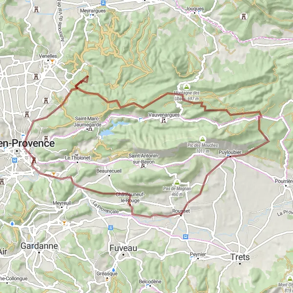 Miniatuurkaart van de fietsinspiratie "Gravelroute vanuit Rousset via Châteauneuf-le-Rouge en Rousset" in Provence-Alpes-Côte d’Azur, France. Gemaakt door de Tarmacs.app fietsrouteplanner
