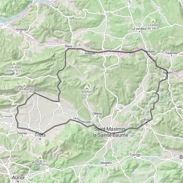Miniatua del mapa de inspiración ciclista "Ruta de los Viñedos y Montañas" en Provence-Alpes-Côte d’Azur, France. Generado por Tarmacs.app planificador de rutas ciclistas