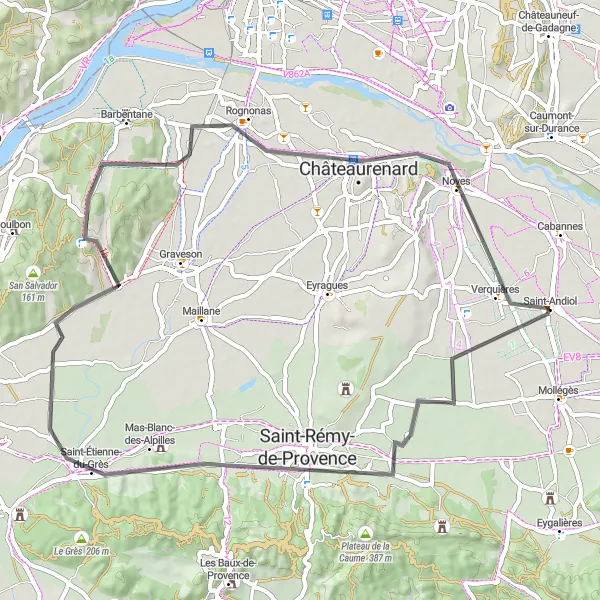 Miniatuurkaart van de fietsinspiratie "Road route door schilderachtige Provençaalse dorpjes" in Provence-Alpes-Côte d’Azur, France. Gemaakt door de Tarmacs.app fietsrouteplanner