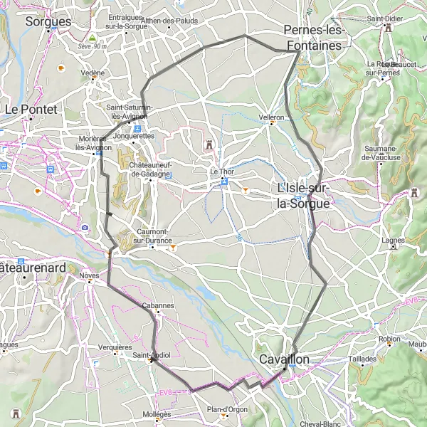 Zemljevid v pomanjšavi "Cycling through the heart of Provence" kolesarske inspiracije v Provence-Alpes-Côte d’Azur, France. Generirano z načrtovalcem kolesarskih poti Tarmacs.app