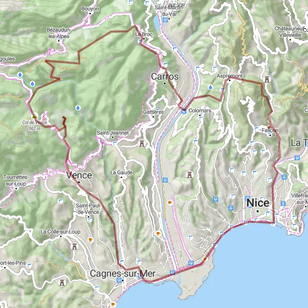 Miniaturní mapa "Kamenné stezky a krásné výhledy" inspirace pro cyklisty v oblasti Provence-Alpes-Côte d’Azur, France. Vytvořeno pomocí plánovače tras Tarmacs.app