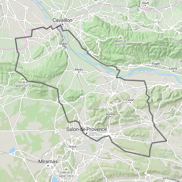 Karttaminiaatyyri "Maantiekierros Salon de Provencesta Lambesciin" pyöräilyinspiraatiosta alueella Provence-Alpes-Côte d’Azur, France. Luotu Tarmacs.app pyöräilyreittisuunnittelijalla