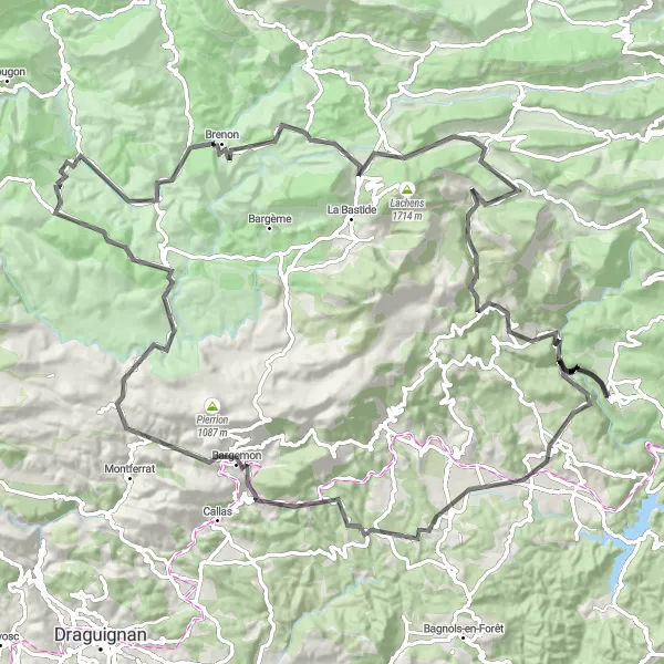 Miniature de la carte de l'inspiration cycliste "La Route des Châteaux" dans la Provence-Alpes-Côte d’Azur, France. Générée par le planificateur d'itinéraire cycliste Tarmacs.app