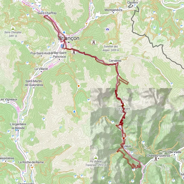 Map miniature of "Pont Baldy to Arvieux Gravel Cycling Adventure" cycling inspiration in Provence-Alpes-Côte d’Azur, France. Generated by Tarmacs.app cycling route planner