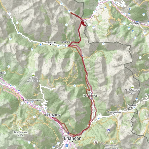 Mapa miniatúra "Gravelová trasa cez Col de l'Échelle" cyklistická inšpirácia v Provence-Alpes-Côte d’Azur, France. Vygenerované cyklistickým plánovačom trás Tarmacs.app