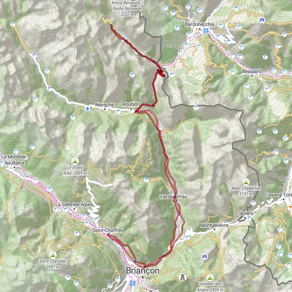 Miniaturní mapa "Gravel do Vrcholů" inspirace pro cyklisty v oblasti Provence-Alpes-Côte d’Azur, France. Vytvořeno pomocí plánovače tras Tarmacs.app