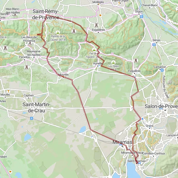 Karten-Miniaturansicht der Radinspiration "Gravel Tour zur Entdeckung von Miramas und Saint-Rémy-de-Provence" in Provence-Alpes-Côte d’Azur, France. Erstellt vom Tarmacs.app-Routenplaner für Radtouren