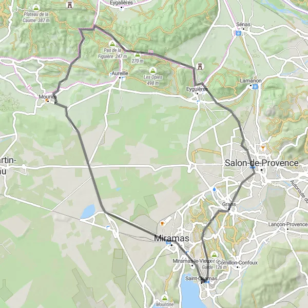 Miniaturekort af cykelinspirationen "Mouriès - Saint-Chamas Circuit" i Provence-Alpes-Côte d’Azur, France. Genereret af Tarmacs.app cykelruteplanlægger