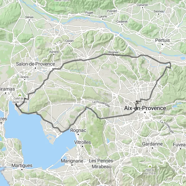 Karten-Miniaturansicht der Radinspiration "Die Runde von Saint-Chamas nach Velaux" in Provence-Alpes-Côte d’Azur, France. Erstellt vom Tarmacs.app-Routenplaner für Radtouren