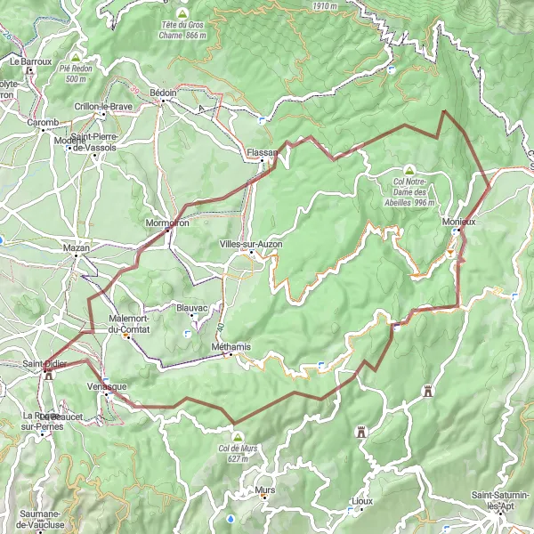 Miniaturní mapa "Okruh Gravel Flassan - Venasque" inspirace pro cyklisty v oblasti Provence-Alpes-Côte d’Azur, France. Vytvořeno pomocí plánovače tras Tarmacs.app