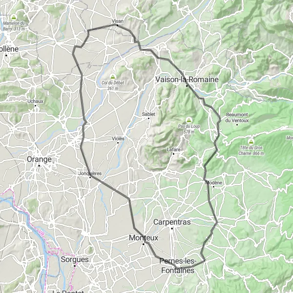 Miniatuurkaart van de fietsinspiratie "Wegroute door de omgeving van Saint-Didier" in Provence-Alpes-Côte d’Azur, France. Gemaakt door de Tarmacs.app fietsrouteplanner