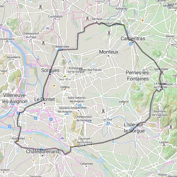 Miniatuurkaart van de fietsinspiratie "Fietstocht naar Saint-Didier via La Roque-sur-Pernes" in Provence-Alpes-Côte d’Azur, France. Gemaakt door de Tarmacs.app fietsrouteplanner