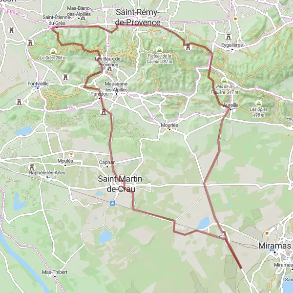 Miniaturní mapa "Challenging Gravel Route in Provence" inspirace pro cyklisty v oblasti Provence-Alpes-Côte d’Azur, France. Vytvořeno pomocí plánovače tras Tarmacs.app