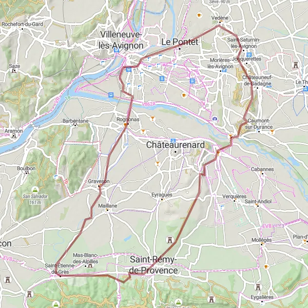 Map miniature of "Scenic Gravel Journey through Provence" cycling inspiration in Provence-Alpes-Côte d’Azur, France. Generated by Tarmacs.app cycling route planner