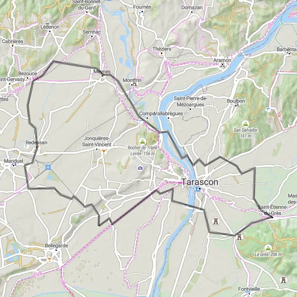 Kartminiatyr av "Vägcykling runt Saint-Étienne-du-Grès" cykelinspiration i Provence-Alpes-Côte d’Azur, France. Genererad av Tarmacs.app cykelruttplanerare
