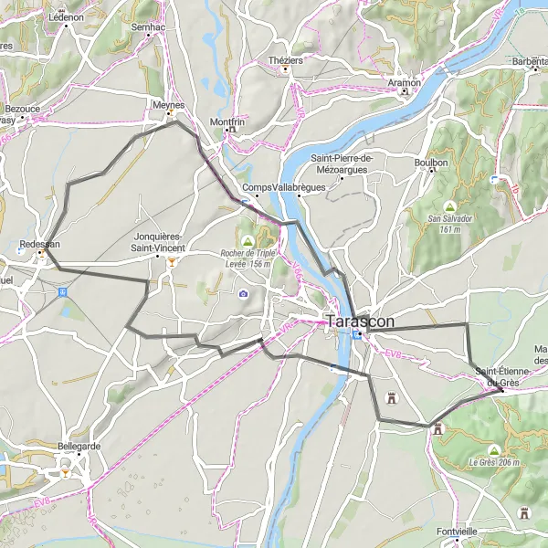 Miniaturní mapa "Cyklistický okruh blízko Saint-Étienne-du-Grès" inspirace pro cyklisty v oblasti Provence-Alpes-Côte d’Azur, France. Vytvořeno pomocí plánovače tras Tarmacs.app
