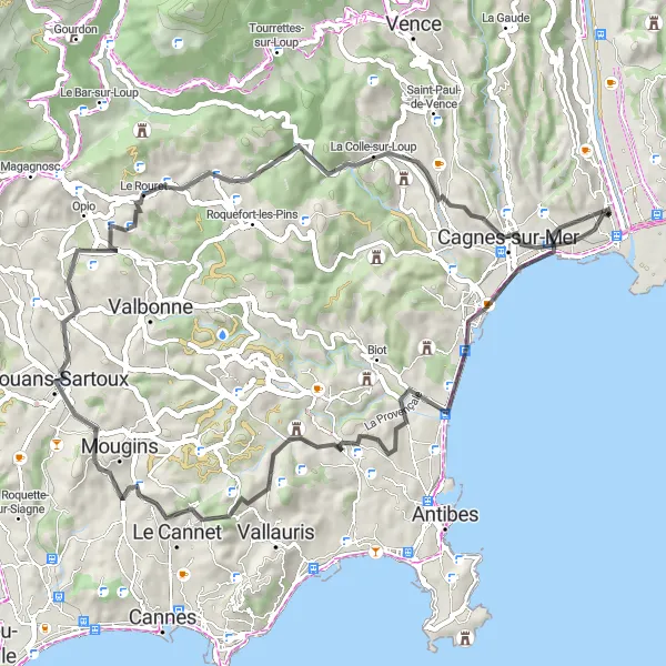 Karten-Miniaturansicht der Radinspiration "Erkundung der Küstenregion per Rad" in Provence-Alpes-Côte d’Azur, France. Erstellt vom Tarmacs.app-Routenplaner für Radtouren