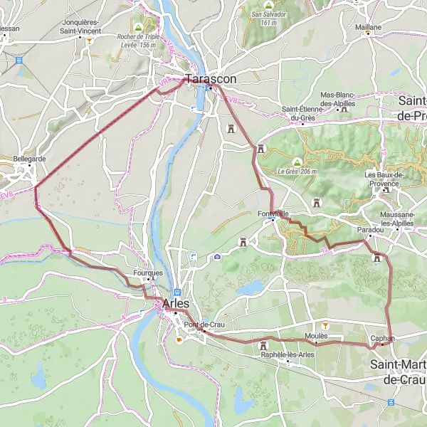 Zemljevid v pomanjšavi "Popotovanje po podeželju" kolesarske inspiracije v Provence-Alpes-Côte d’Azur, France. Generirano z načrtovalcem kolesarskih poti Tarmacs.app