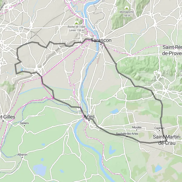 Kartminiatyr av "Rundtur til Les Alpilles" sykkelinspirasjon i Provence-Alpes-Côte d’Azur, France. Generert av Tarmacs.app sykkelrutoplanlegger