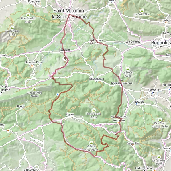 Karttaminiaatyyri "Gravel-reitti Tourvesin kautta" pyöräilyinspiraatiosta alueella Provence-Alpes-Côte d’Azur, France. Luotu Tarmacs.app pyöräilyreittisuunnittelijalla