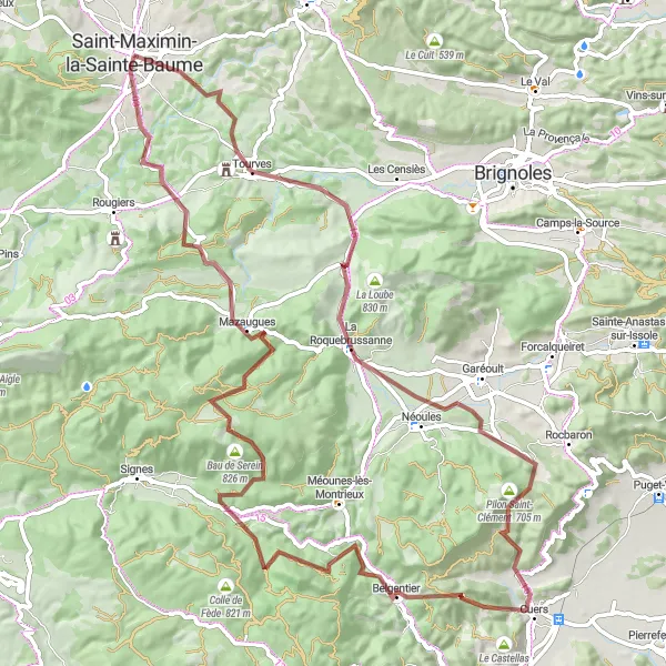 Map miniature of "Belgentier Gravel" cycling inspiration in Provence-Alpes-Côte d’Azur, France. Generated by Tarmacs.app cycling route planner