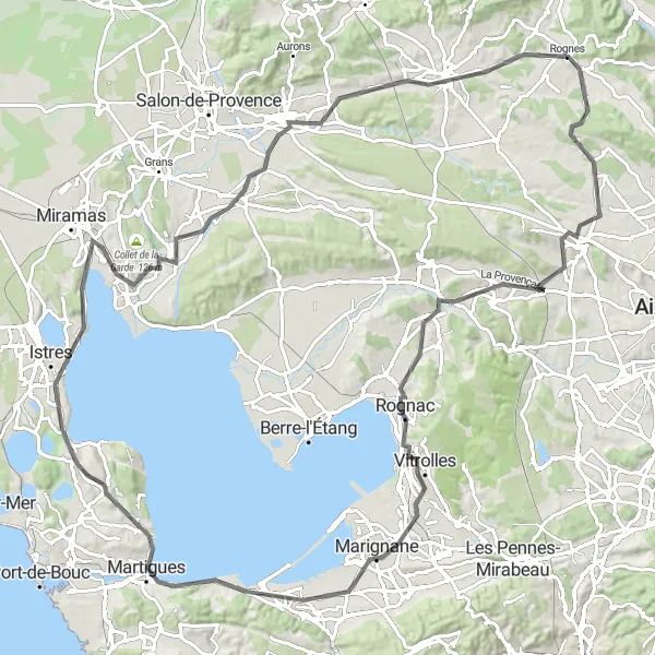 Map miniature of "Lambesc Adventure" cycling inspiration in Provence-Alpes-Côte d’Azur, France. Generated by Tarmacs.app cycling route planner
