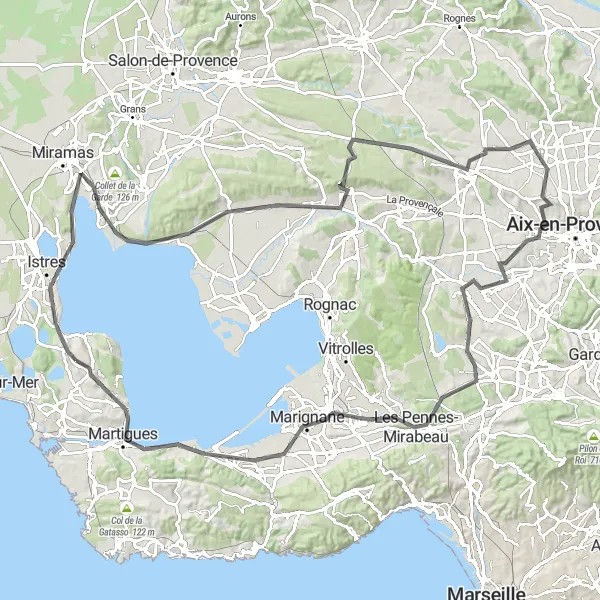 Map miniature of "The Hilltop Adventure" cycling inspiration in Provence-Alpes-Côte d’Azur, France. Generated by Tarmacs.app cycling route planner