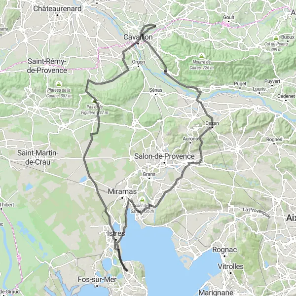 Map miniature of "The Provencal Beauties Route" cycling inspiration in Provence-Alpes-Côte d’Azur, France. Generated by Tarmacs.app cycling route planner