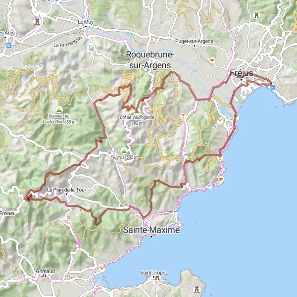 Miniatua del mapa de inspiración ciclista "Ruta de ciclismo de grava Cabasse - Saint-Raphaël" en Provence-Alpes-Côte d’Azur, France. Generado por Tarmacs.app planificador de rutas ciclistas