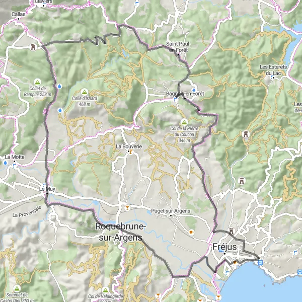 Miniatua del mapa de inspiración ciclista "Ruta de ciclismo de carretera Saint-Raphaël - Villa Aurélienne" en Provence-Alpes-Côte d’Azur, France. Generado por Tarmacs.app planificador de rutas ciclistas