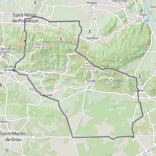 Map miniature of "Exploring the Beauty of Saint-Rémy-de-Provence" cycling inspiration in Provence-Alpes-Côte d’Azur, France. Generated by Tarmacs.app cycling route planner