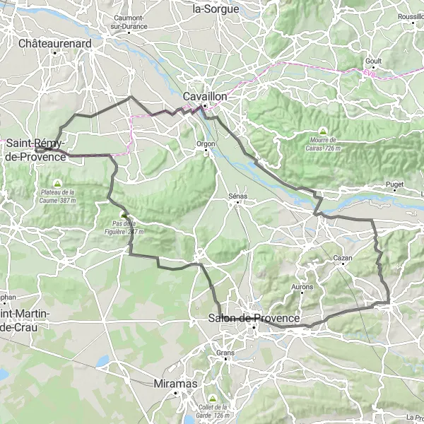 Zemljevid v pomanjšavi "Razgiban kolesarski krog proti Alpam" kolesarske inspiracije v Provence-Alpes-Côte d’Azur, France. Generirano z načrtovalcem kolesarskih poti Tarmacs.app