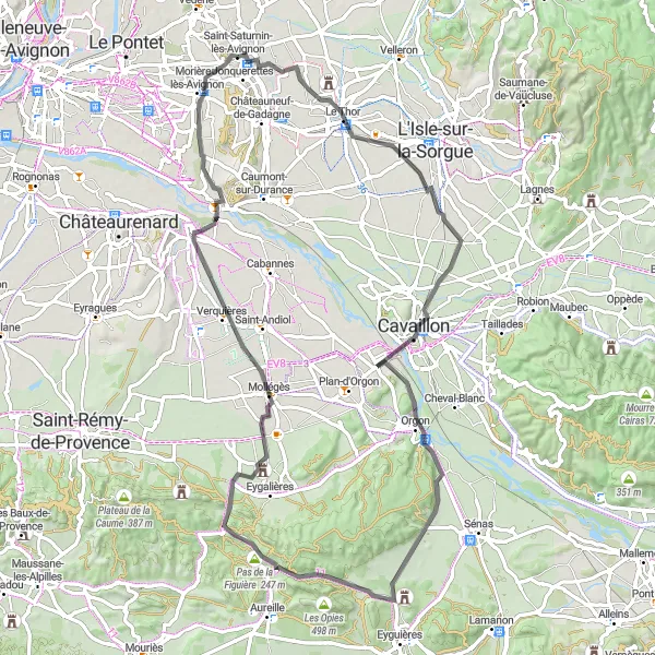 Map miniature of "Châteaux et Villages in Upper Provence" cycling inspiration in Provence-Alpes-Côte d’Azur, France. Generated by Tarmacs.app cycling route planner