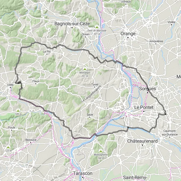 Zemljevid v pomanjšavi "Cesta skozi zgodovinske trdnjave Provansa" kolesarske inspiracije v Provence-Alpes-Côte d’Azur, France. Generirano z načrtovalcem kolesarskih poti Tarmacs.app