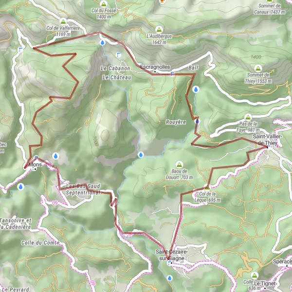 Miniature de la carte de l'inspiration cycliste "Les collines de l'arrière-pays de Grasse" dans la Provence-Alpes-Côte d’Azur, France. Générée par le planificateur d'itinéraire cycliste Tarmacs.app