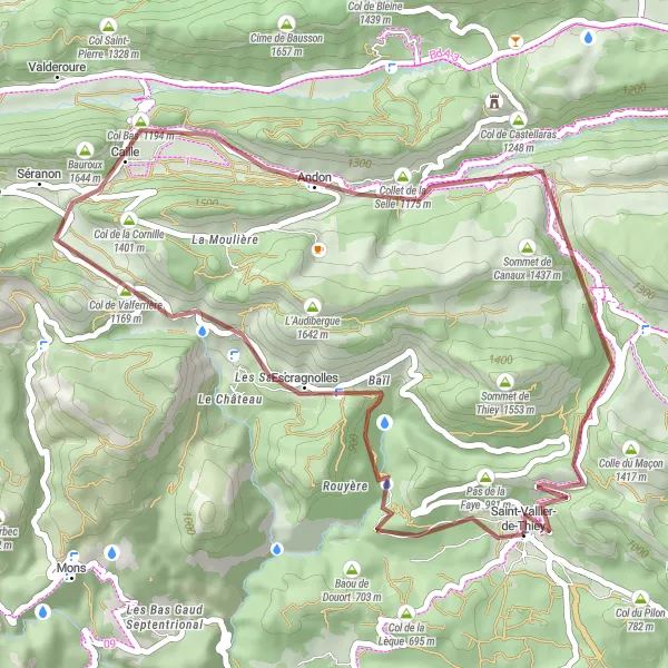 Zemljevid v pomanjšavi "Zabavna gravel kolesarska pot skozi divjo naravo" kolesarske inspiracije v Provence-Alpes-Côte d’Azur, France. Generirano z načrtovalcem kolesarskih poti Tarmacs.app