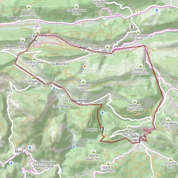 Miniature de la carte de l'inspiration cycliste "Exploration des crêtes du Haut-Pays Grassois" dans la Provence-Alpes-Côte d’Azur, France. Générée par le planificateur d'itinéraire cycliste Tarmacs.app