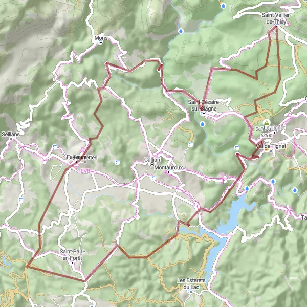 Map miniature of "Gravel Route around Saint-Vallier-de-Thiey" cycling inspiration in Provence-Alpes-Côte d’Azur, France. Generated by Tarmacs.app cycling route planner