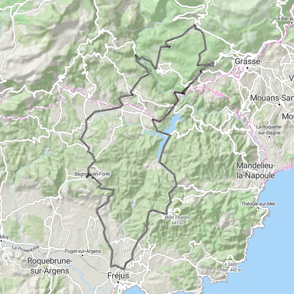 Map miniature of "Explore Stunning Landscapes on a Challenging Road Ride" cycling inspiration in Provence-Alpes-Côte d’Azur, France. Generated by Tarmacs.app cycling route planner