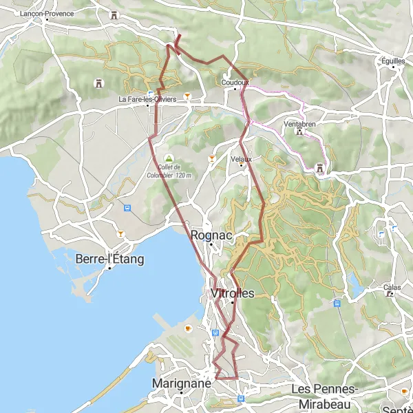 Kartminiatyr av "Grustur til Collet de Mourre Redon" sykkelinspirasjon i Provence-Alpes-Côte d’Azur, France. Generert av Tarmacs.app sykkelrutoplanlegger