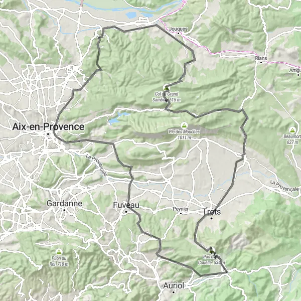 Miniaturní mapa "Road Route Belcodène" inspirace pro cyklisty v oblasti Provence-Alpes-Côte d’Azur, France. Vytvořeno pomocí plánovače tras Tarmacs.app