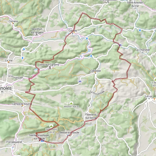 Miniatua del mapa de inspiración ciclista "Ruta de grava con impresionantes paisajes" en Provence-Alpes-Côte d’Azur, France. Generado por Tarmacs.app planificador de rutas ciclistas