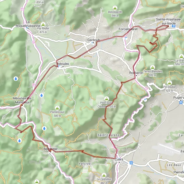 Zemljevid v pomanjšavi "Gravel kolesarska avantura po podeželju" kolesarske inspiracije v Provence-Alpes-Côte d’Azur, France. Generirano z načrtovalcem kolesarskih poti Tarmacs.app