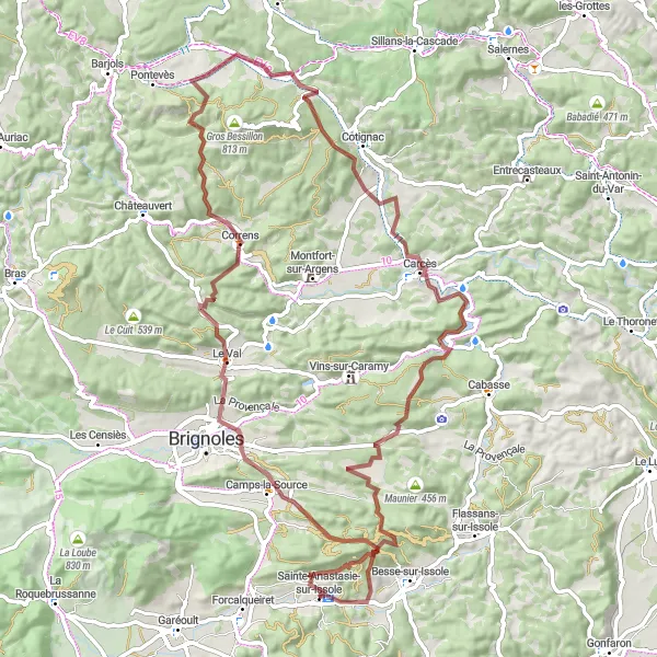 Miniature de la carte de l'inspiration cycliste "Aventure dans les collines et vallées" dans la Provence-Alpes-Côte d’Azur, France. Générée par le planificateur d'itinéraire cycliste Tarmacs.app
